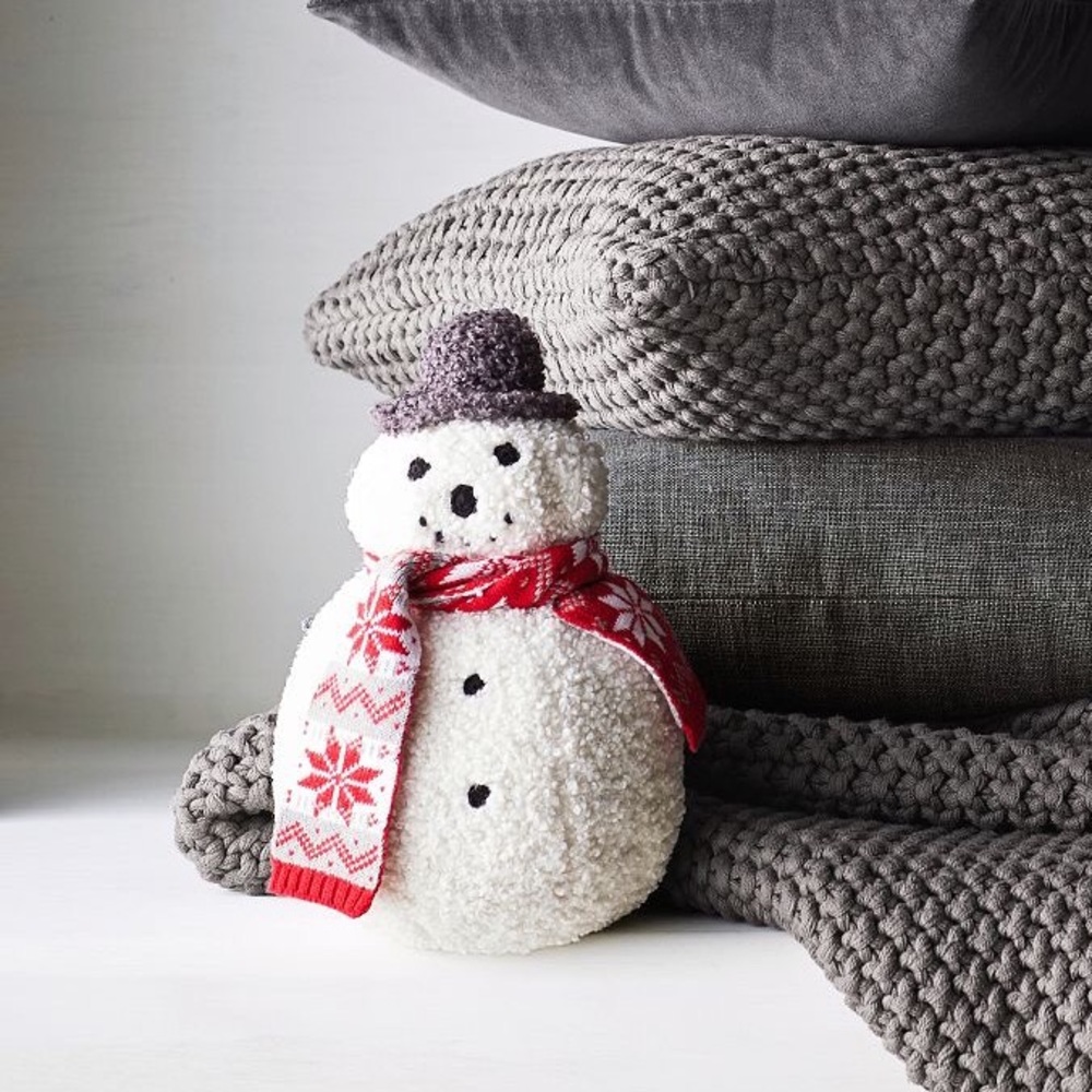 Pottery Barn Whimsical and Cute Archie The Snowman Shaped Fuzzy Cozy Pillow ☃️❄️ - Picture 3 of 16